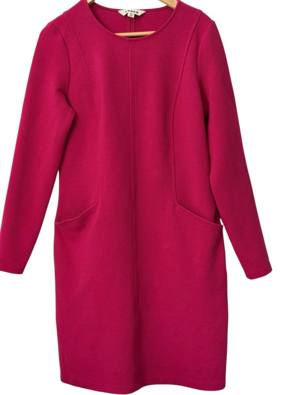 Boden Ellen Ottoman Ribbed Knit Shift Dress Long Sleeve Pockets Fuchsia Pink 8R